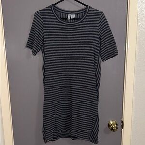 Paraphrase Charcoal and Light Gray Striped Dress XS
